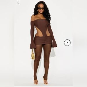 Fashion Nova Womens Off-Shoulder Cutout Double Lined Dress in Chocolate XL